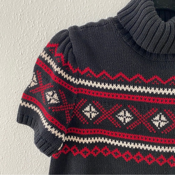Vintage Cotton Fair Isle Short Puff Sleeve Knit Turtleneck Sweater Large - Picture 5 of 8